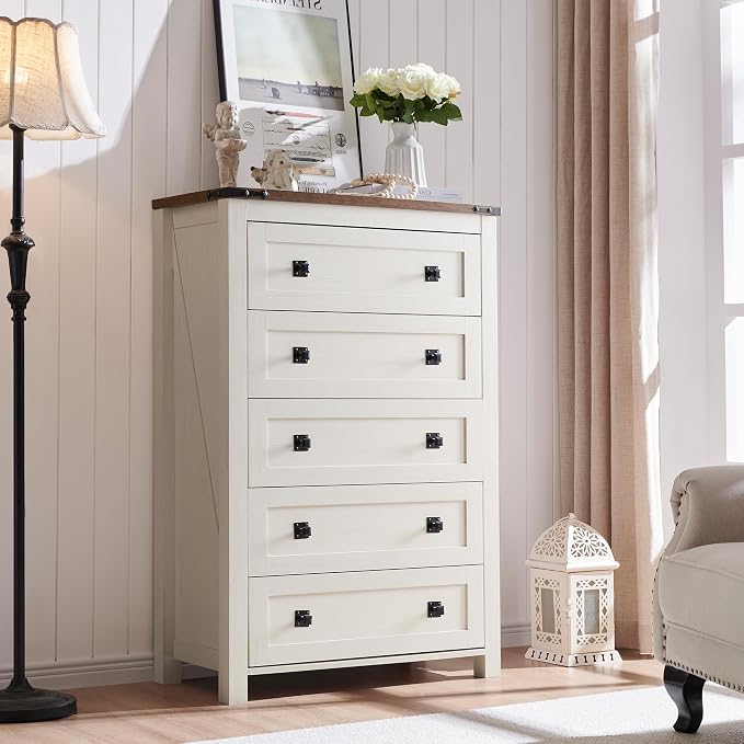 T4TREAM Farmhouse 5 Drawers Dresser Chests