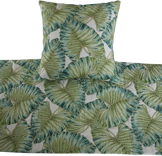 The HomeCentric Decorative Designer Handmade Bed Runner with Decorative Throw Pillow Cover, 53 x 18 Inch Designer Twin Size Bed Scarf in Printed Linen & Embroidery Bed Linen - Tropical Feeling