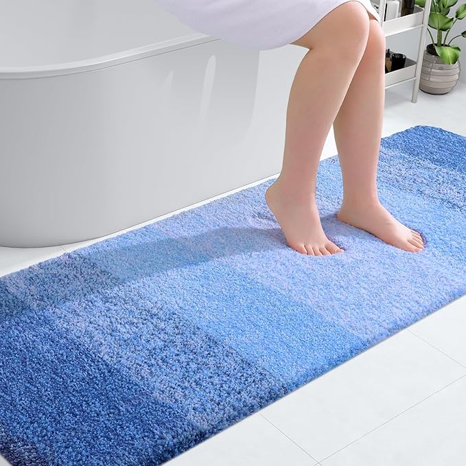 OLANLY Bathroom Runner Rugs 70x24, Extra Soft Absorbent Microfiber Bath Rugs, Rubber Backing, Quick Dry, Washable Bath Mats for Bathroom Floor, Tub and Shower, Home Decor Accessories, Light Royal Blue