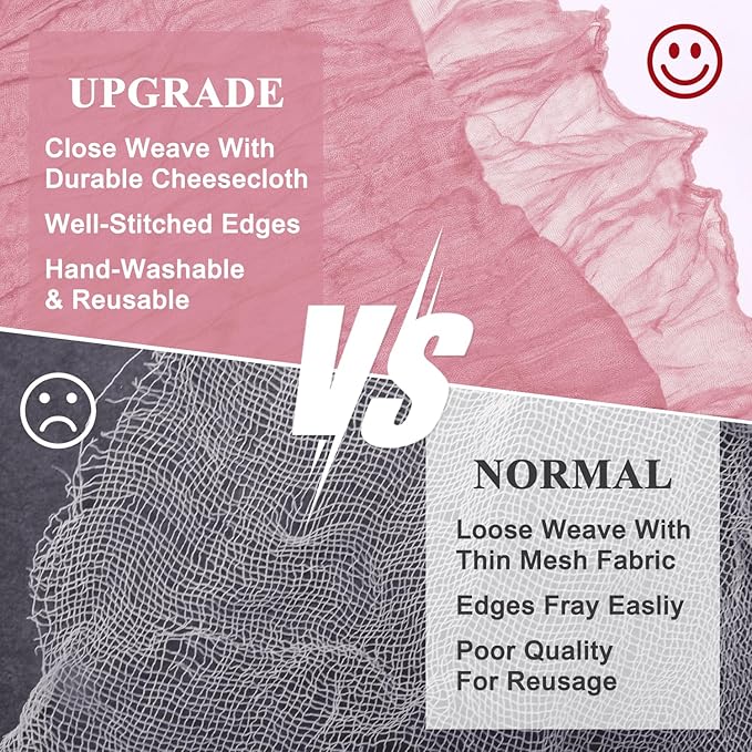 Asee'm 12pcs Cheesecloth Table Runner 120 Inches Long Pink Boho Gauze Cheese Cloth Runner 10FT Rustic Sheer Table Runners for Christmas Wedding Party Baby Shower Spring Easter Decoration