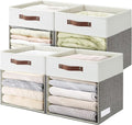 Bagnizer Storage Cubes, 4 Pack Linen Foldable Storage Bins (13 x 13 inch) with Clear Window and 2 Handles, Closet Organizers and Storage for Shelf Closet, Clothes, Books - (Gray and White)