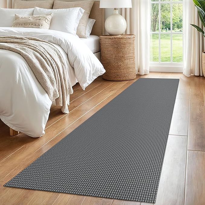 IOHOUZE Washable Runner Rug 2x8 Non Slip Rubber Backed Hallway Runner Entryway Runner Indoor, Kitchen Rugs Woven Cotton Floor Carpet for Kitchen Hall Entrance Bedroom, Dark Grey