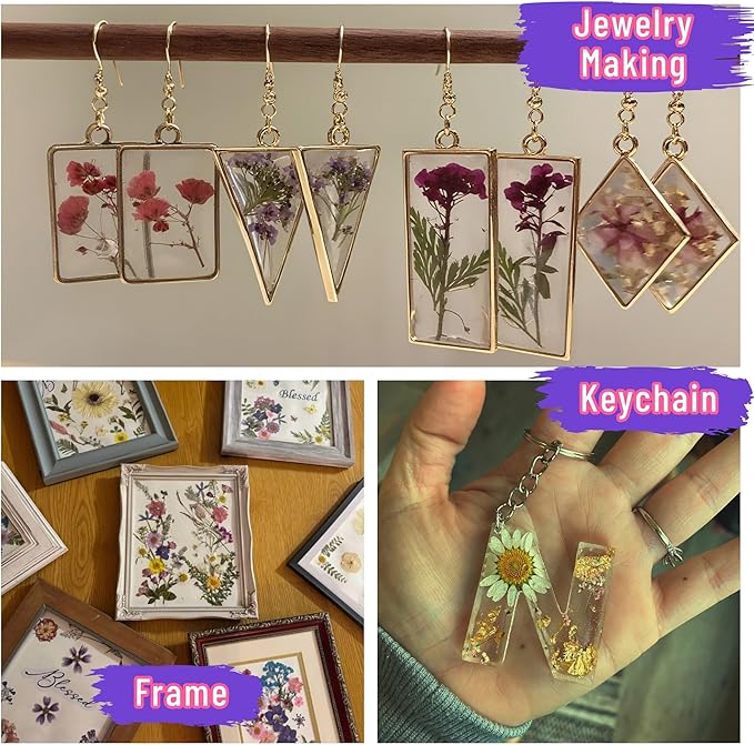 Tessera 160+ Pcs Real Pressed Flowers for Resin & Crafts - 4 Themed Dried Flower Sheets with 4-Piece DIY Tool Kit - for Resin Jewelry Making, Scrapbooking Supplies, Nail Art, Candle & DIY Gifts