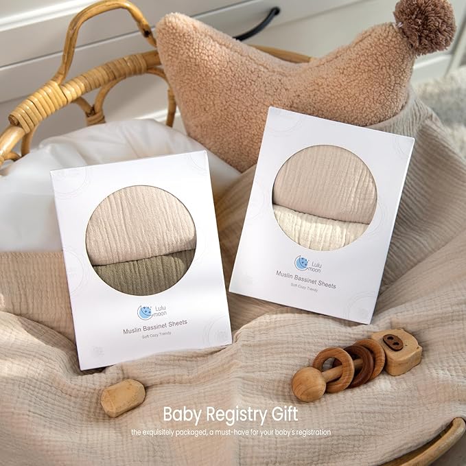 lulumoon Muslin Bassinet Sheets for Baby: Soft Bedside Sleeper Bassinet Fitted Sheets for Boys and Girls