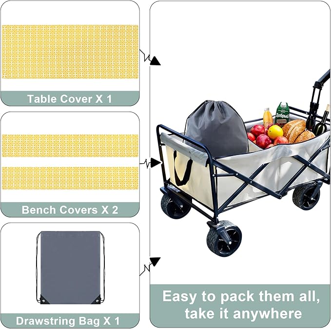 misaya Picnic Table Cover with Bench Cover, Waterproof Elastic Fitted Tablecloth for 5 Foot Tables, Rectangle Washable Polyester Tablecloths for Picnic, Camping, Outdoor (Yellow, 30" x 60")