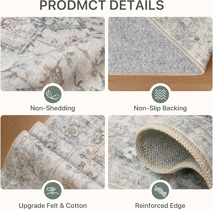 2'6''x14 Runner Rugs for Hallway, Machine Washable Non Slip Vintage Rugs, Low Pile Soft Print Rug for enrtyway, Corridor, Home Office,Light Taupe Brown