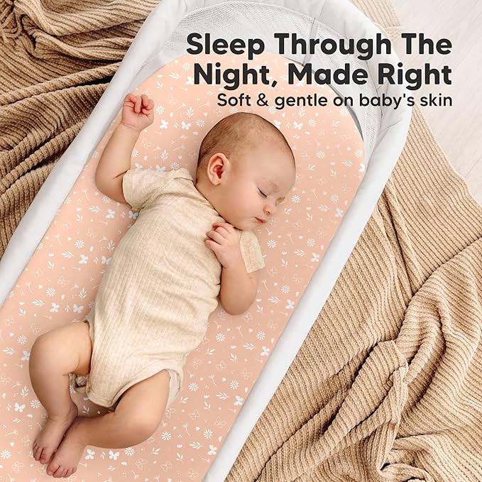 2-pk Waterproof Bassinet Sheets Girls, Boys, Cotton - 33x17 Universal Bassinet Mattress Pad Protector Cover, Compatible with Graco,Baby Delight,Chicco,Halo Bassinest Swivel Sleeper Fitted(Butterflies)