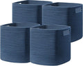 UBBCARE Set of 4 Storage Bins - 13 X 13 X 13 In, Cotton Rope Bins for Shelves, Toys, Books, Cube Storage with Handles, Woven Basket for Organizing, Navy Blue
