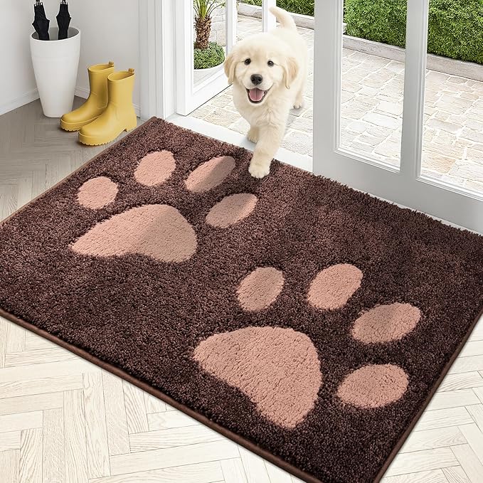 PURRUGS Dirt Trapping Door Mat 32" x 47", Non-Skid/Slip Machine Washable Microfiber Entryway Rug, Dog Doormat, Super Absorbent Welcome Mat for Muddy Wet Shoes and Paws, Brown