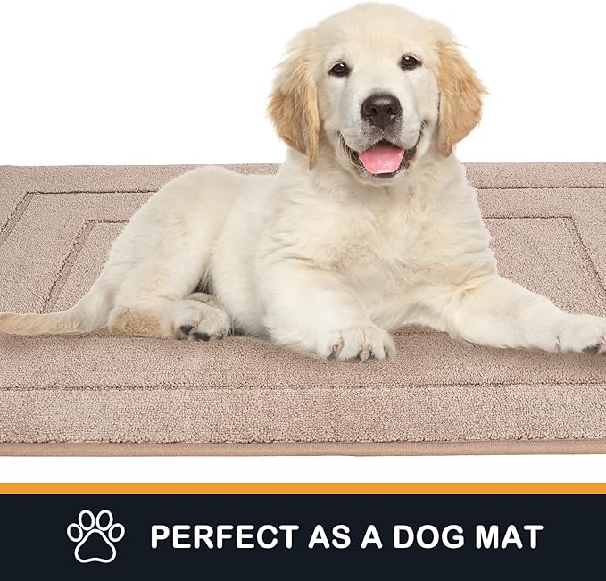 PURRUGS Dirt Trapping Door Mat 32" x 47", Non-Slip/Skid Machine Washable Entryway Rug, Dog Doormat, Super Absorbent Welcome Mat for Muddy Wet Shoes and Paws, Beige