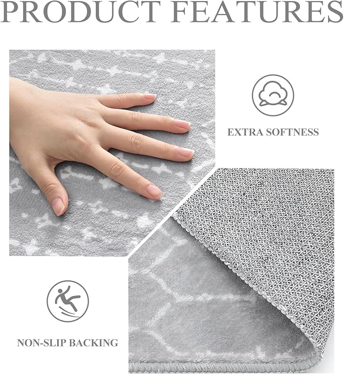 Lahome Moroccan Round Washable Rug 3Ft Small Circle Soft Non-Slip Grey Bathroom Rug, Stain Resistant Low Pile Entryway, Modern Geometric Print Indoor for Kitchen Sofa Doorway