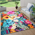Large Floral Outdoor Rug for Patio Balcony Deck Camping Poolside Garden Machine Washable Waterproof Porch Backyard Outside Carpet 3x5 Orange Blue Pink Flower Mat Easy Clean
