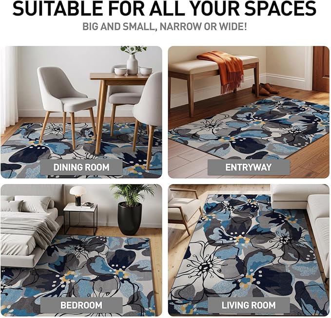 Rugshop Gray Large Floral Non-Slip Area Rug Fade Resistant for Hallway, Entryway and Kitchen, 2'7" x 4'