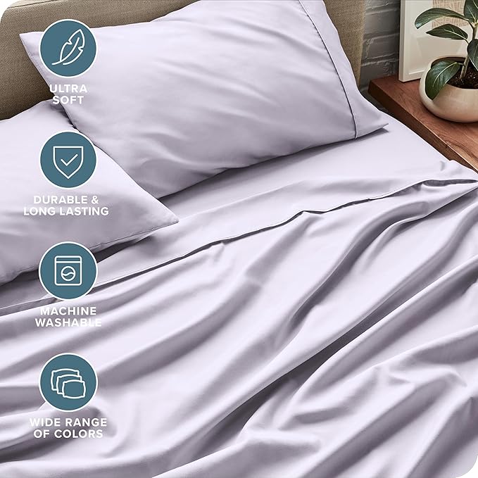 Bare Home King Sheet Set - 1800 Ultra-Soft Microfiber King Bed Sheets - Double Brushed - Deep Pockets - Easy Fit - 4 Piece Set - Bed Sheets (King, Light Lavender)