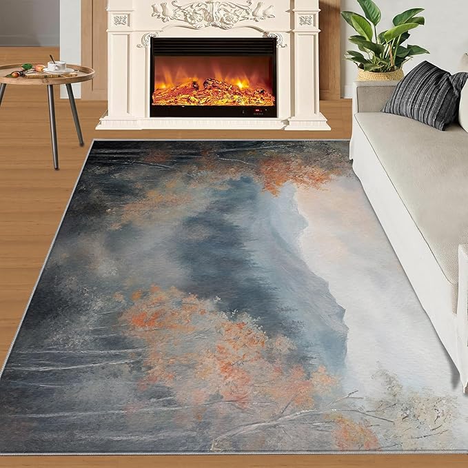 2x4 Autumn Forest Runner Rug for Hallway - Mountain Scenery Kitchen Mat, Oriental Charm Kitchen Runner Rug Soft Non Slip Anti Fatigue for Laundry Room Indoor Hallways