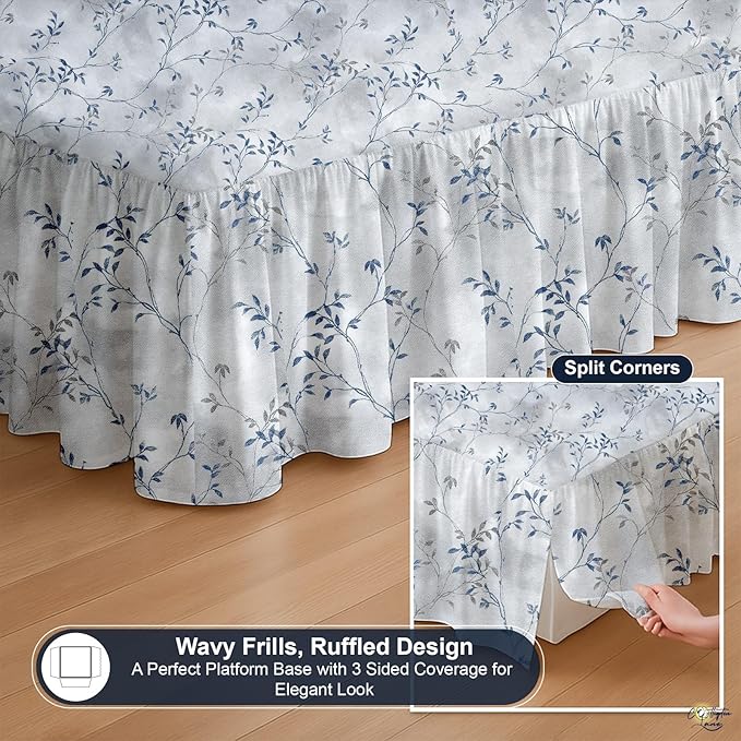 Cottington Lane Ruffled Bed Skirt Full Size with Split Corner, Brushed Microfiber Hotel Quality Dust Ruffle, 14 Inch Drop Gathered Bedskirt, Soft, Stylish, Shrink & Fade Resistant, Neutral Nature