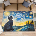 Black Cat Rugs for Bedroom - 6x9 Area Rug - Starry Sky Countryside Rugs for Living Room, Vintage Oil Painting Art Rug, Washable Home Decor Carpet