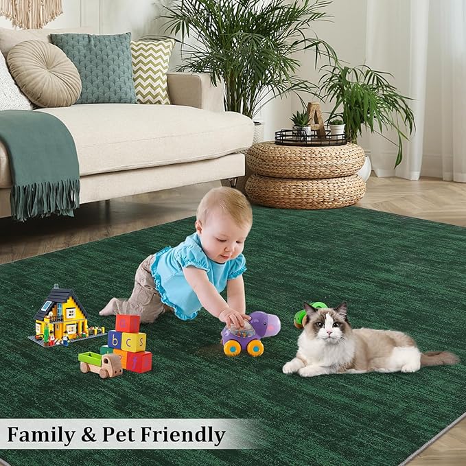 RUGSREAL 3x5 Bedroom Area Rug Christmas Green Rug Xmas Solid Color Area Rugs Washable Area Rug Modern Contemporary Non-Slip Throw Indoor Carpet for Living Room Bedroom Kids Room, Dark Green