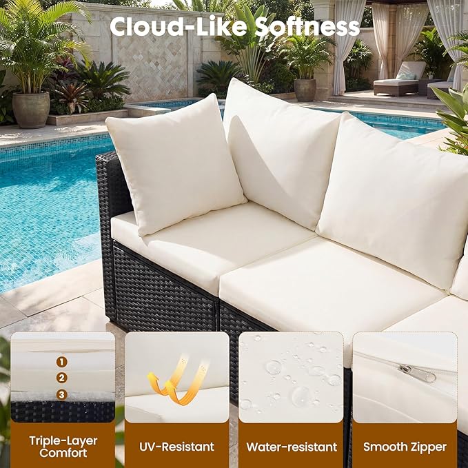 DUMOS 7 Piece Outdoor Patio Sectional Sofa, Modular Wicker Furniture Set