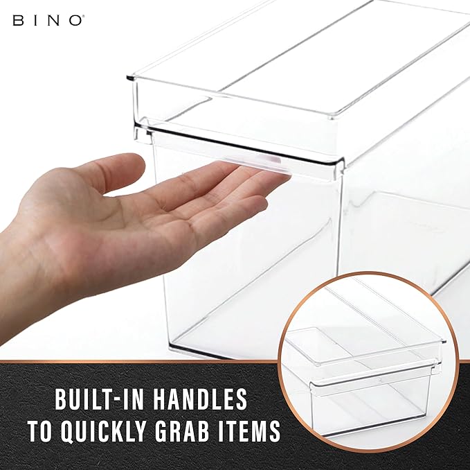 BINO | Plastic Storage Bins, Small | THE HANDLER COLLECTION | Multipurpose Organizer Bins | Kitchen Pantry Organizers and Storage | Clear Containers for Organizing Home | Freezer Organizer
