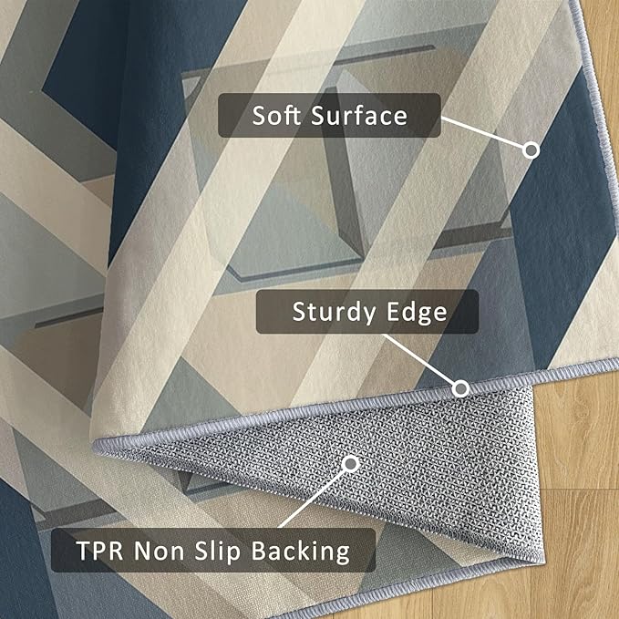 Geometric Rug, Washable 4x6 Rug for Living Room, Modern Abstract Patterned Indoor Carpet, Geometric Decor for Home, Bedroom, Soft Non Slip Thin Design FER96