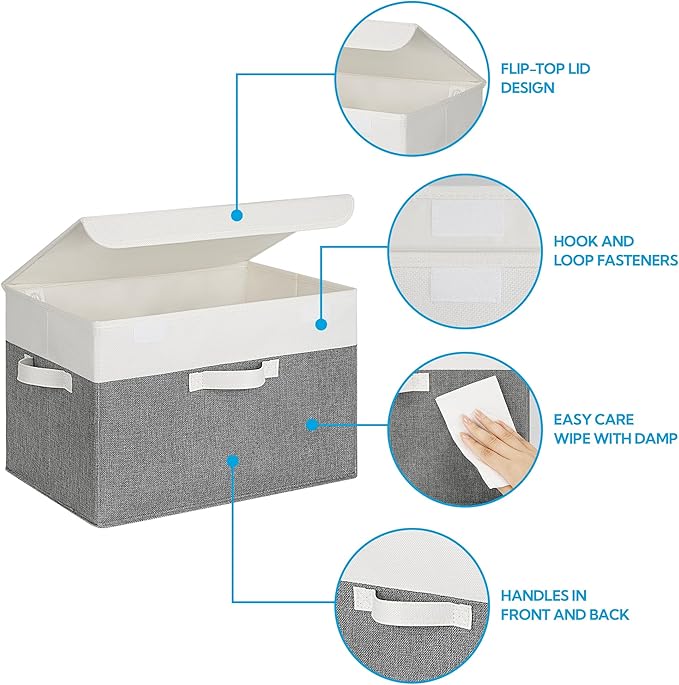 GRANNY SAYS Large Storage Bins with Lids, Collapsible Storage Box, Storage Basket for Shelves, Decorative Storage Bins, Toy Storage, Closet Organizers, White/Gray