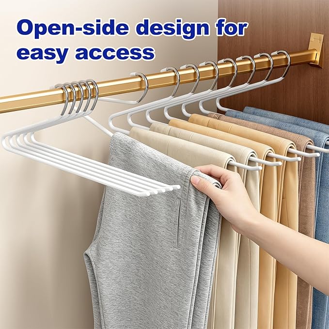 30 Pack Open Ended Metal Pant Hangers, Space Saving Non Slip Clothes Hangers for Pants Jeans Suit Trousers, Heavy Duty Closet Organizer Storage Rack for Men Women（Stainless Steel）