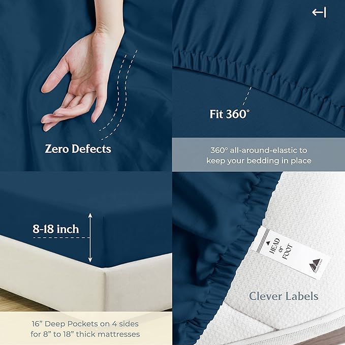 Mayfair Linen 500 Thread Count 100% Cotton Sheets King Size Bed Set - 4 PC King Bed Sheet Set Cotton (Teal), Soft, Cooling, Sateen Weave 16" Deep Pocket Bedsheet for Hot Sleepers (Fits 18" Mattress)