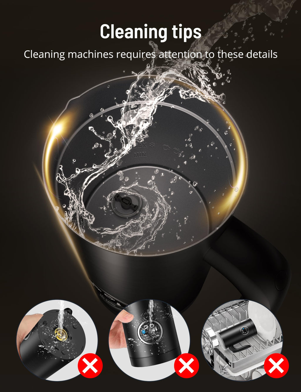 Milk Frother, Airyoyo 4-in-1 Milk Frother with Stand, Electric Milk Frother and Steamer Hot& Cold Foam Temperature Control, Auto Shut-Off Frother for Coffee Latte