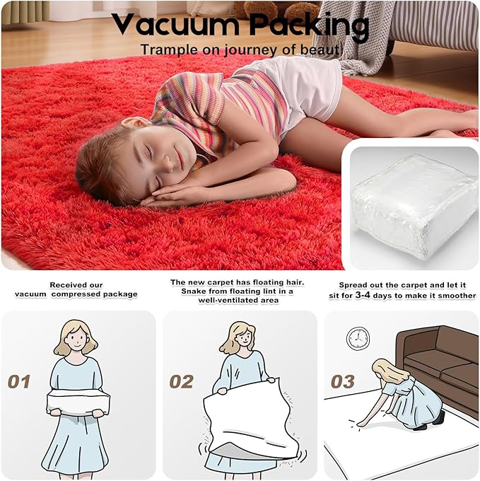 5x7 Red Rug for Living Room Bedroom, Fluffy Large Area Rug Soft Shag Non-Slip Carpet for Kids Boys and Girls Room Dorm Home Decor (5ft x7ft)