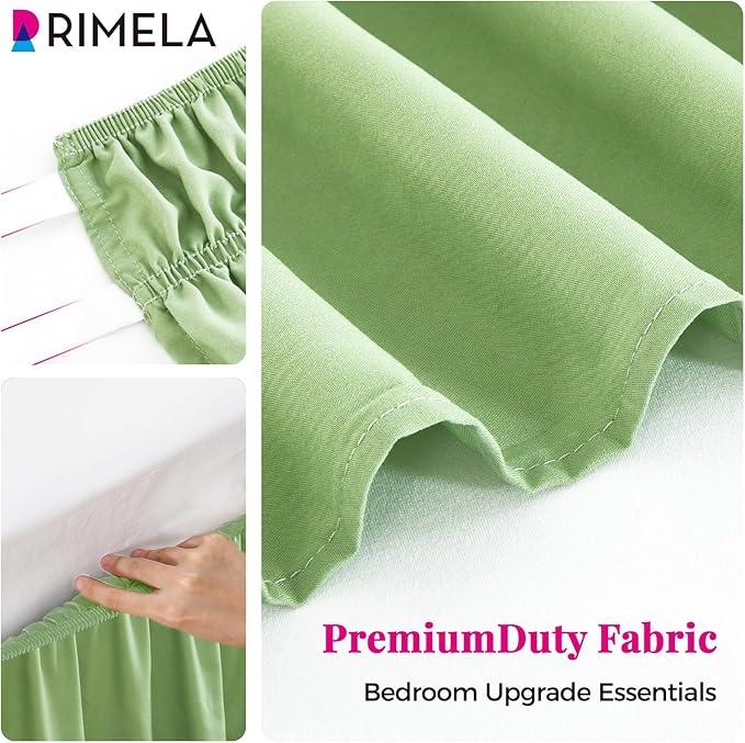 RIMELA Light Green Bed Skirt King Size 15 Inch Drop, Elastic Bed Skirting, Bedding Dust Ruffle Easy to Install, Lightweight Wrap Around Adjustable Bedskirt, Bedroom Decor