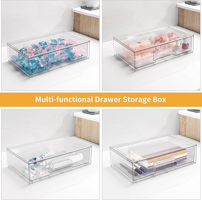 2Pcs Trash Bag Holder Under Sink Stackable Storage, Extra Large Laundry Room Organization and Storage, Laundry Pod Organization with Lid, Garbage Bag Dispenser Roll Holder for Kitchen Cabinet