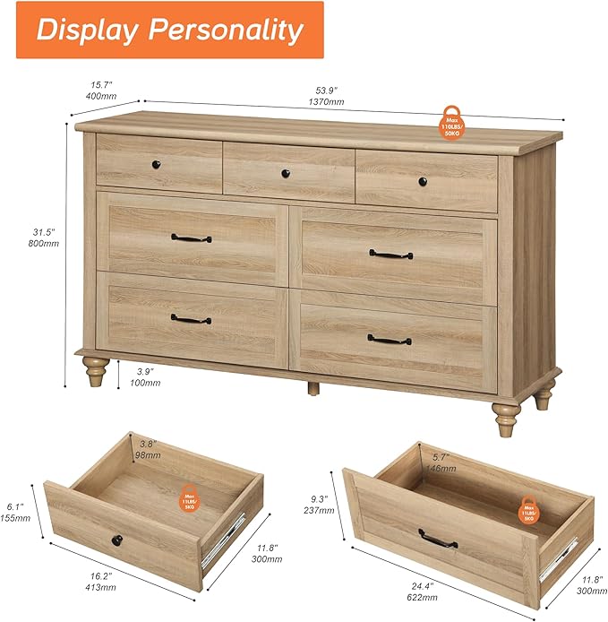 WAMPAT Farmhouse 7 Drawers Dresser