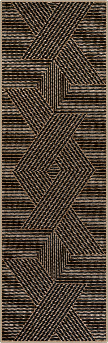 Lahome Modern Geometric Runner Rug, 2x8 Washable Rug Runners for Hallways Non Slip, Black Outdoor Carpet with Rubber Backing, Farmhouse Non Shedding Kitchen Mats for Floor Entryway