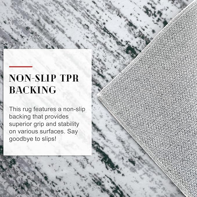 Modern Abstract Runner Rug 2.6x12, Black Grey White Washable Long Kitchen Runner Non-Slip Soft Hallway Rug Runner Thin Print Faux Wool Carpet for Entryway Bedroom Laundry Room Indoor Home Decor