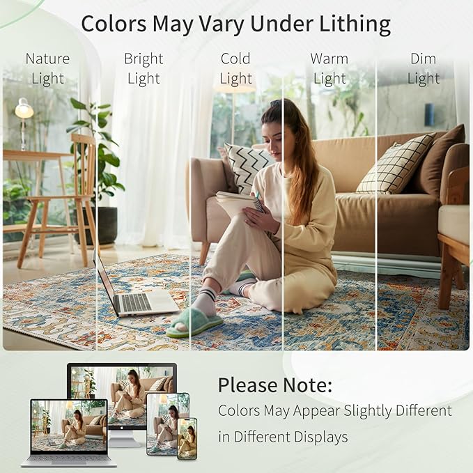 Enkor Runner Rugs for Hallway, 2x10 Washable Soft Non Slip Floor Rugs for Kitchen, Modern Mat for Living Room Bedroom Entryway Orange & Blue