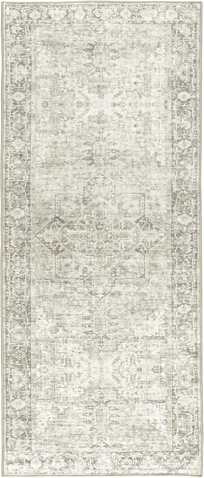 ReaLife Rugs Machine Washable Area Rug Runner - Living Room Bedroom Bathroom Kitchen Entryway Office - Padded Low Pile Stain Resistant Premium - Boho Farmhouse Vintage - Lyle - Beige Ivory 2'6" x 8'