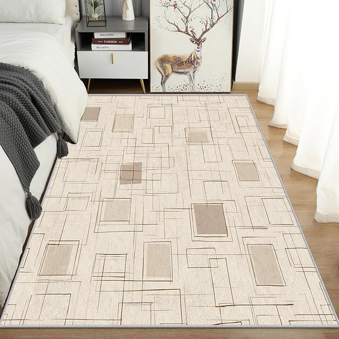 Geometric Rug, Washable 6x9 Rug for Living Room, Modern Abstract Patterned Indoor Carpet, Geometric Decor for Home, Bedroom, Soft Non Slip Thin Design FER61