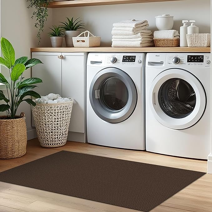 IOHOUZE Washable Runner Rug 2x5 Non Slip Runners for Hallways Entryway Runner Indoor, Kitchen Throw Rug Woven Cotton Floor Carpet for Hall Entrance Bedroom, Brown