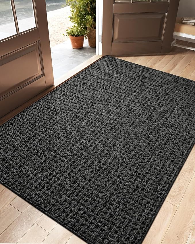 DEXI Front Entryway Door Mat Non Slip 48x72, Large Double Entry Way Mats Inside Entrance Low Profile, Welcome Doormat Dirt Trapper for Garage House Floor Home Porter Hall Backdoor Area, Dark Grey