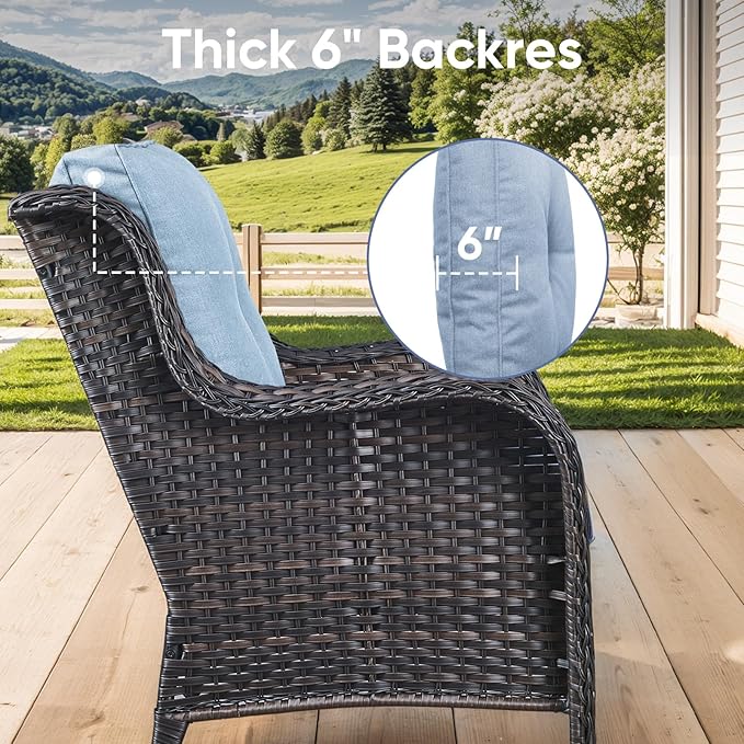 8-Piece Outdoor Patio Cushion Set - Fade & Water Resistant with Removable Olefin Cover, 22x24x4 Inch Memory Foam Cushions for Wicker Sectional Sofa – Baby Blue/Buckle