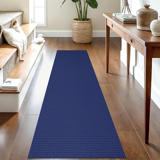IOHOUZE Washable Runner Rug 2x8 Non Slip Hallway Runner Entryway Runner Indoor, Kitchen Rugs Woven Cotton Floor Carpet for Kitchen Hall Entrance Bedroom, Royal Blue/Navy