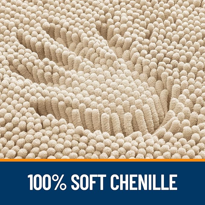 OLANLY Bathroom Rugs 47x24, Extra Soft Absorbent Chenille Bath Rugs, Rubber Backing Quick Dry, Machine Washable Bath Mats for Bathroom Floor, Tub and Shower, Home Decor Accessories, Beige