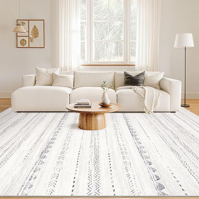 Nakagishi Area Rug Living Room Rugs: 5x7 Washable Boho Large Neutral Farmhouse Soft Moroccan Stain Resistant Indoor Floor Carpet for Bedroom Nursery Kids Playroom Office Dining Room Home House- Gray