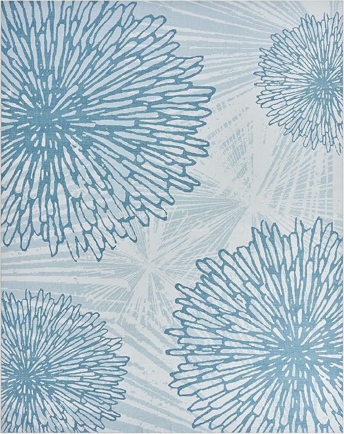 WITSHOCK 8x10 Washable Rug for Living Room,Modern Floral Distress Print Pattern Area Rugs,Stain Resistant with Non Slip Backing Carpet for Dining Room,Bedroom & Home Decor,Blue/Light Blue