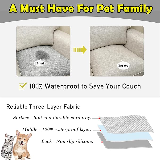 Couch Arm Covers, Waterproof Armrest Cover for Sofa, Armchair, Loveseat, Non-Slip Recliner Arm Cover, Sofa Arm Covers, Headrest Covers, Arm Chair Covers Set of 2 (Light Gray, 24"×20")