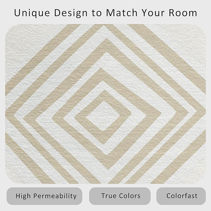Washable 6x6 Modern Geometric Rug Living Room, Beige Abstract Diamond Design Area Rugs for Bedroom, Modern Geometric Home Decor Carpet, Low Pile, Non Slip, Kids & Pet Friendly (N4183)