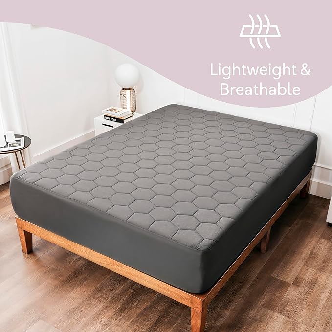 Hearth & Harbor Queen Size Quilted Fitted Mattress Pad Cover, 100% Waterproof Mattress Protectors, Deep Pocket Fitted Mattress Cover 8" - 21" (60" x 80", Gray)