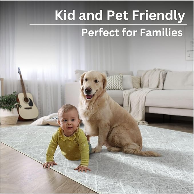 Bloom Rugs Washable Non-Slip 4' x 6' Rug - Gray/Pebble Striped Area Rug for Living Room, Bedroom, Dining Room, and Kitchen - Exact Size: 4' x 6'