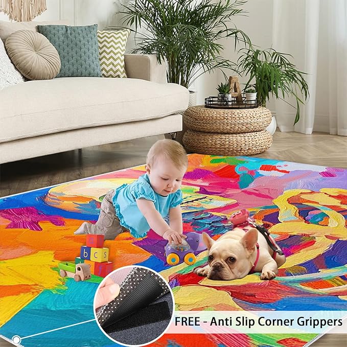 3x4 Abstract Graffiti Rugs for Entryway - Colorful Skeletons Kids Bedroom Rug, Pop Art Mudroom Rug Soft for Coffee Shop Living Room Under Table Game Room